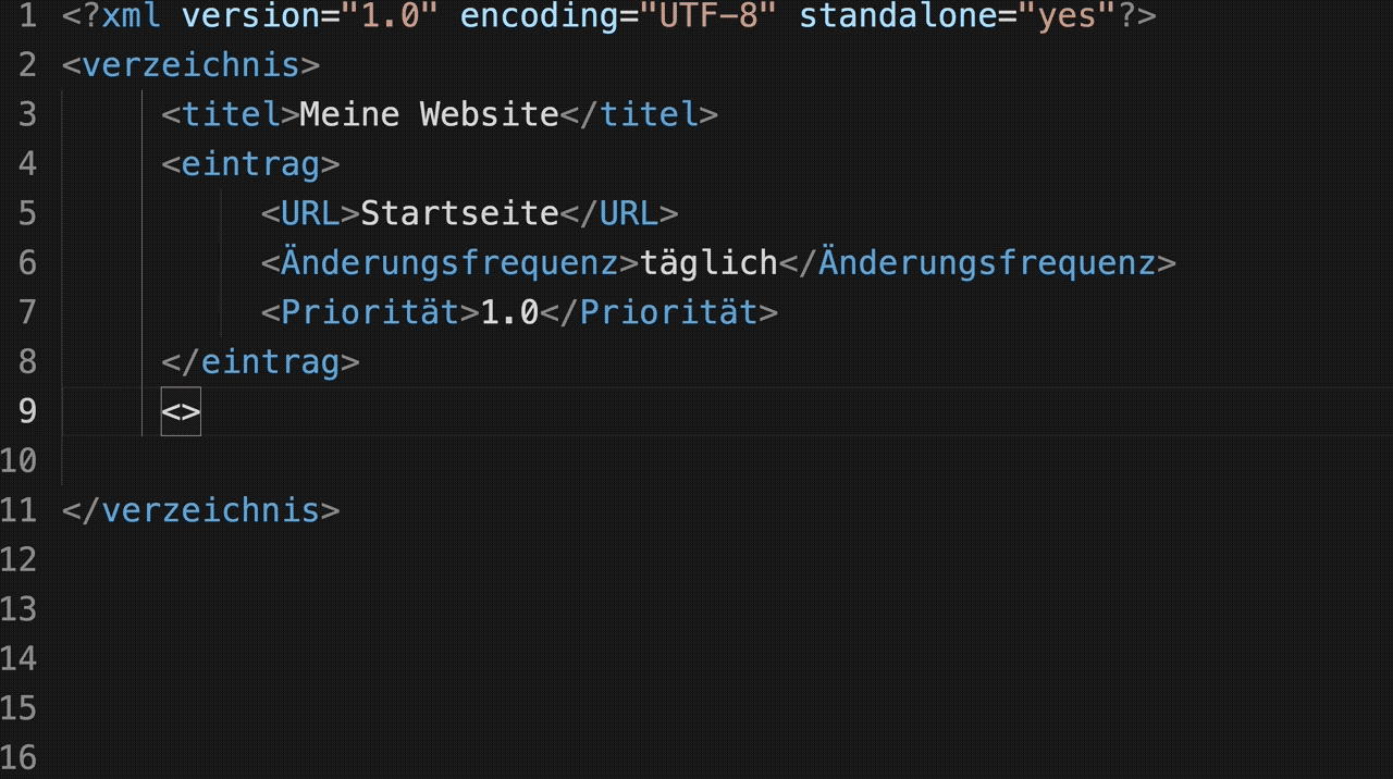 xml-sitemap Pseudocode eines XML-Dokuments